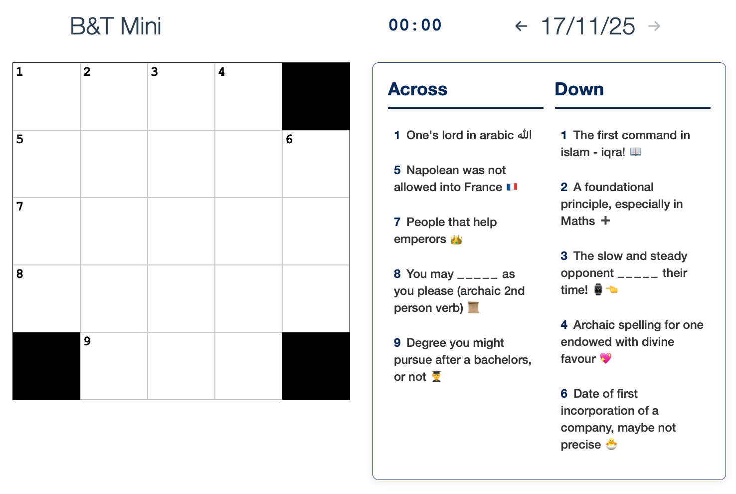 B&T Mini – Daily Crossword